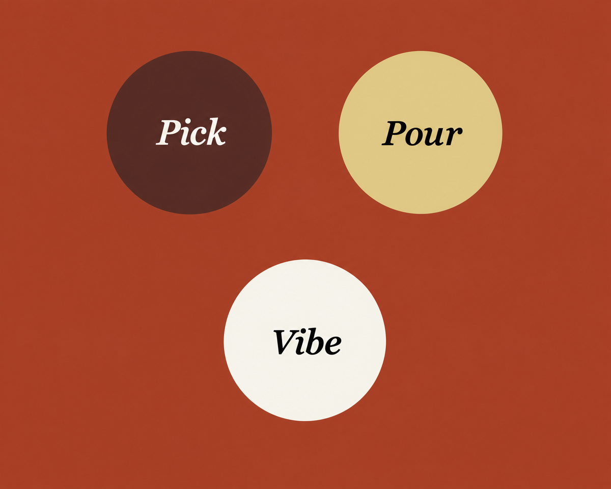 Pick, Pour, Vibe graphic for the Como Vibes Candle Bar