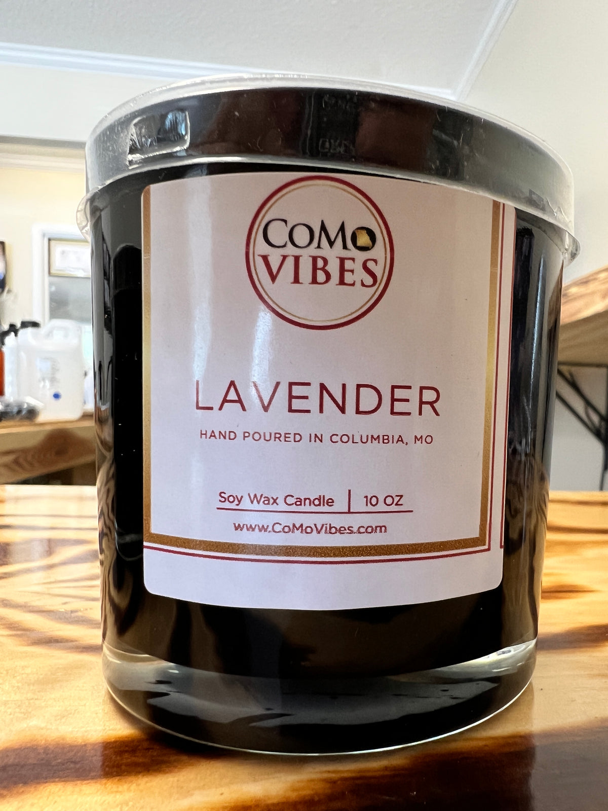 CoMo Vibes hand-poured lavender candle made in Columbia, Missouri